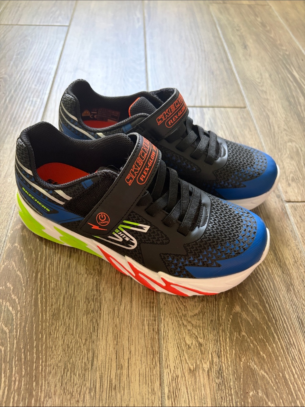 Skechers Black Blue Multicolor Lightning-Accent Kids Sneakers, 3 Light Up